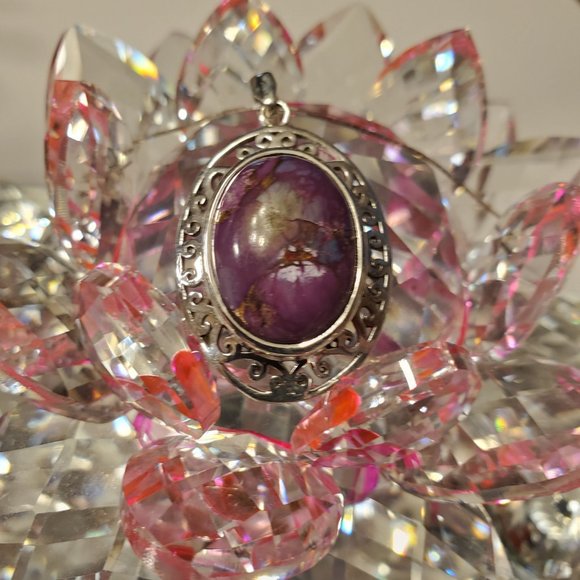 PURPLE  TURQUOISE  STERLING  SILVER  PENDANT. - Picture 2 of 9